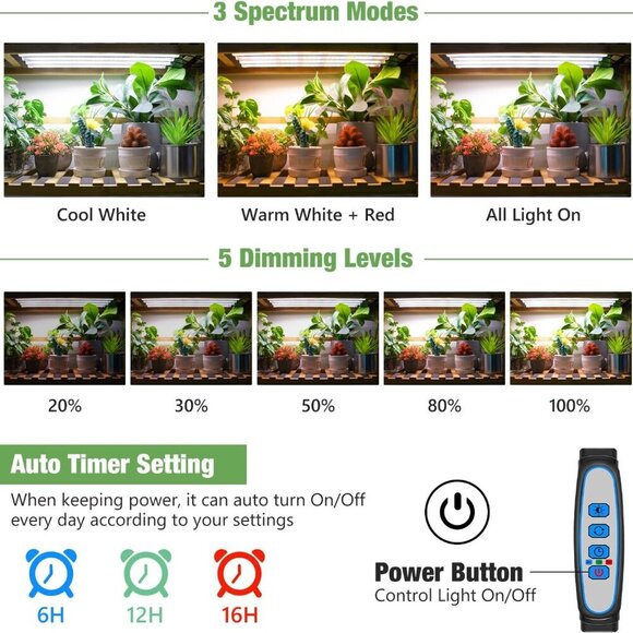 Grow Lights for Indoor Plants, 16" Full Spectrum Plant Grow Light Strip with Upg - Picture 3 of 8